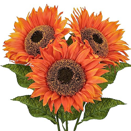 Briful Künstliche Sonnenblumen Groß Kunstblumen Wie Echt Dekorative Seidenblumen Kunstpflanzen Sunflowers für Hochzeit Party Tischdeko Dekoration 3 Stücke