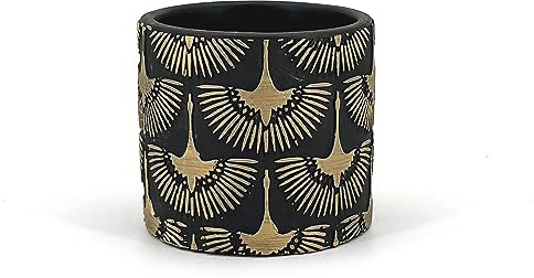 Élégant Pot en Terre Cuite avec phénix dorés | Noir et Or | Diamètre 11 cm, Hauteur 10 cm | Vase décoratif pour Cactus, Fleurs et bonsaïs Miniatures | Vase d'intérieur Moderne