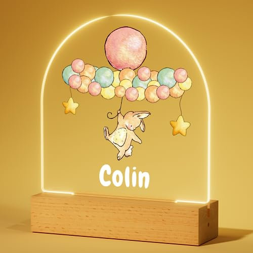 Bemaystar Personalisiertes Nachtlicht Baby – Kaninchen Nachtlicht,Nachttischlampe mit Namen, Geschenk zur Geburt Junge,Taufgeschenke für Mädchen, Personalisierte Geschenke Kinder
