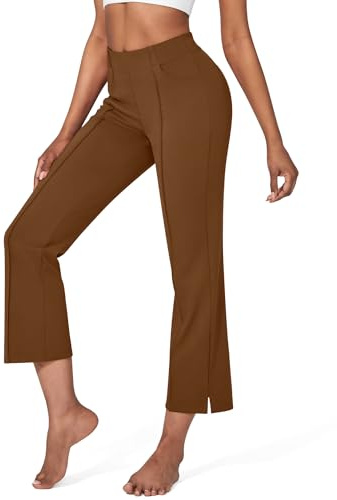 G4Free Pantalon de yoga pour femme - Jambe large - Avec poches - Extensible - Décontracté - Ample - 63,5 cm/68,6 cm/73,7 cm, Café noir, Taille XL