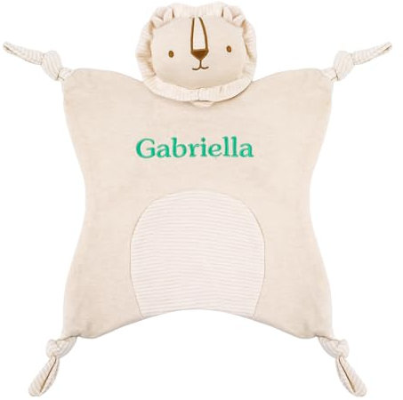 TYRY.HU Babydecke mit Namen Personalisierte Schmusetuch Kuscheldecke Schnuffeltuch Strick Geschenk zur Geburt(Rassel Löwe)