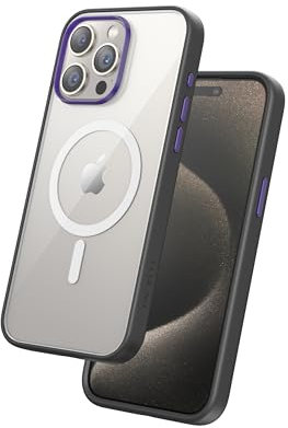FLOLAB Surtect Tri-Fusion Magnetische Schutzhülle für iPhone 15 Pro, schlankes Design, Magsafe-kompatibel, militärischer Rahmen, transparent, violetter Dunst
