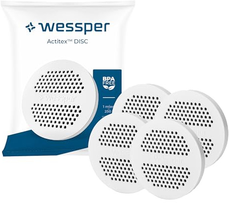 Wessper Wasserfilter Disc Aktivkohle, für Trinkflasche und Karaffe 4 Stück