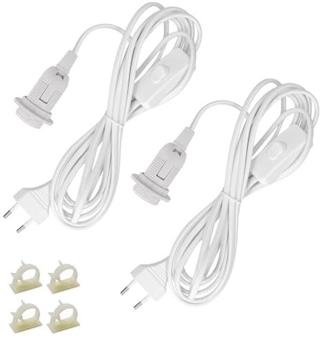Gebiuhoo Lampenfassung E14 mit Schalter und Stromkabel 2 Stück 3,5m Weiß Kabel Steckdose Schalter E14 Fassung Netzkabel Lampenaufhängung für Lampenaufhängung Pendelleuchte Deckenlampe DIY Lampen