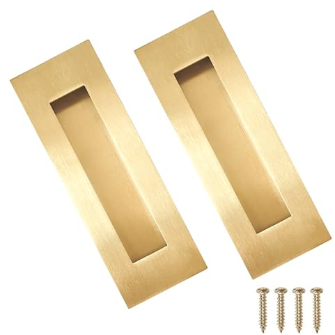 youthua Recessed Finger Flush Pulls，Pocket Door Handles，for Sliding Barn Doors Handle, Bifold Doors Stainless Steel Rectangular Door Pulls Hardware (Gold, 7 Inch - 2p)