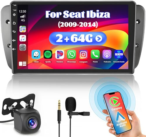 Inefala 2+64G Android 15 CarPlay Radio para Seat Ibiza 2009-2013, Pantalla Táctil de 9 Pulgadas con Inalámbrico CarPlay y Android Auto, Soporte Navegación GPS Mirror Link Bluetooth RDS AHD Wi-Fi DSP
