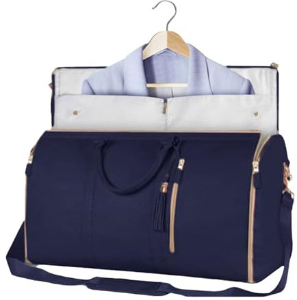 Reisetasche Kleidersack Faltbar - Kleidung Foldybag 2 in 1 Carry on Garment Duffle Bag - Wasserdichter Kleidertaschen Für Damen Und Herren - Umwandelbarer Handgepäck Anzugtasche Für Reise (Dunkelblau)