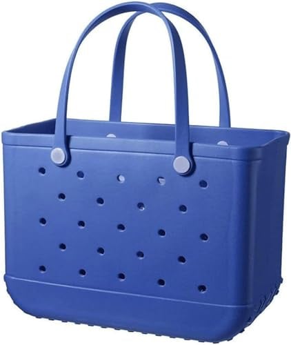 Borsa da Spiaggia EVA/Borsa Grande Impermeabile Lavabile Estiva/Borsa da Spiaggia in Gomma con Fori/per Spiaggia, Piscina, Sport, Mercato (Blu)