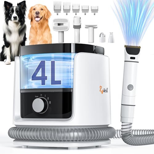 Rywell Aspirateur Poil de Chien de Grande Capacité de 4L, Kit de Toilettage pour Animaux de Compagnie avec 4 Modes Réglables (3/6/8/13 kPa) Filtration HEPA pour Perdre les Poils d'animaux