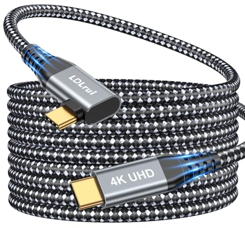 LDLrui 90 grad USB C Kabel 5K/4K@60Hz 1080P@144Hz Videokabel, 3 m | 100W PD Schnellladekabel, USB 3.2 Gen 2x2 Datenkabel – für Quest 2, iPhone 16, Galaxy S24, PS5, tragbare Monitore & Webcams