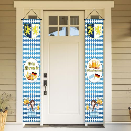 Ajuanbazha 2 Stück Oktoberfest Deko Banner, Bayern Blau Weiße Wiesn Dekoration, 180 * 30cm Couplet für Outdoor Bierfest Garten (A)