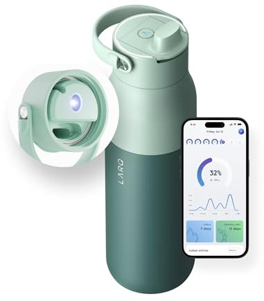 LARQ PureVis 2 680ml – Selbstreinigende UV-C LED Trinkflasche mit App-Tracken, Filterstrohhalm, abnehmbarem Griff, Edelstahl mit doppelwandiger Isolierung – 2 Jahre Garantie, Eucalyptus Green