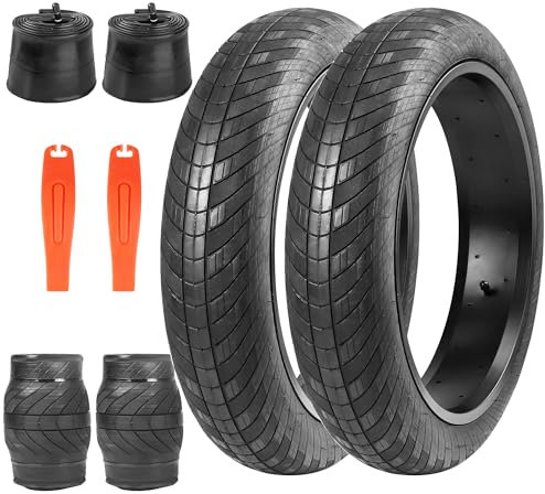 ZUKKA 2er-Pack Fat Bike Tires,E-Bike Reifen 20 Zoll 20x3.0 Fat Reifen Mantel 76-406 Plus 2er-Pack 20 Zoll Schlauch 20x3.0 für E-Bike Mountainbike Heavy Duty Snow Bike