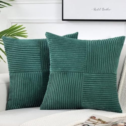 Bettschlange Kissenbezug 40 x 40 cm, 2er Set Kordsamt Kissenbezüge, Kissenhülle Dekokissenbezug Zierkissenbezug Dekokissen Sofakissen für Sofa Schlafzimmer Wohnzimmer Balkon Sessel,Blau Grün