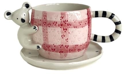 Jarsense Tazza da caffè in ceramica, simpatico Koala Mark tazza e piattino, 260 ml colazione farina d'avena tazza creativa tazza da tè tazza acqua tazza
