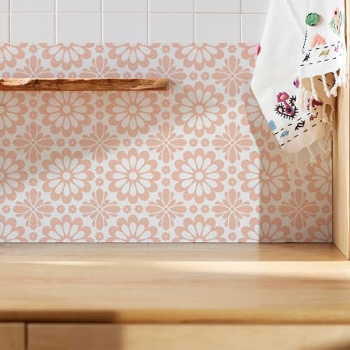 Piastrelle Adesive Cucina 20X20Cm Fiori Rosa Mattonelle Adesive Cucina,Piastrelle Adesive Muro,Pavimento Pvc Adesivo,Carta Da Parati Adesiva Muro,Piastrelle Bagno
