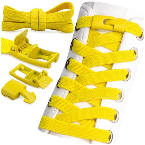 SULPO Cordones elásticos sin atar, 100 cm de largo, cierre rápido de goma plana, sin cordones, amarillo, talla única