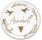 Dekolando Türschild Kinderzimmer personalisiert Vintage Kranz Kolibri - selbstklebendes Schild mit Name und Motiv Schmetterling Herz - Türdeko Kinder rund - Ø 12 cm