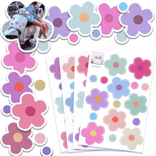 AOZUO 4 Blätter Blümchen Aufkleber Fahrrad, Blumen Auto Sticker, Flower autoaufkleber motorrad sticker kofferaufkleber für Küche, Bad, Auto, Koffer, Laptop, Aufkleber Fahrrad, Roller