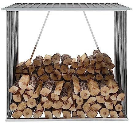 LVHUIDEH Kaminholzregal Außen, Metall Brennholzlager Unterstand mit Schräges Dach, Brennholzregal, Brennholzschuppen, Feuerholzregal für Kaminholz, 163 x 83 x 154 cm - 2 m³, Verzinkter Stahl