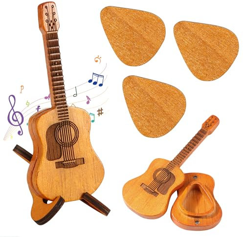 Akustikgitarren Picks Box, Holz Gitarren Plektren Plektrum mit 3 Plektren für Retro-Stil Geschenke für Gitarren und Ukulelenliebhaber