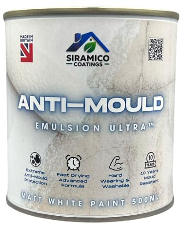 SIRAMICO COATINGS Anti-Mould Emulsion Ultra™ White Paint | 500ml 10 Year Anti Mould Protection Emulsion Paint for Bathrooms, Kitchens, Walls and Ceilings (500ml)