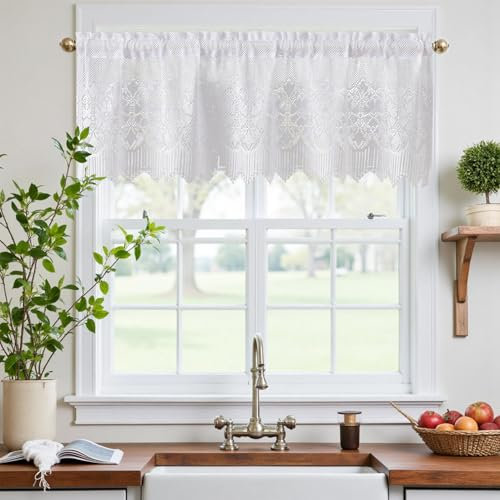 TOPICK Scheibengardinen 1er Set mit Stangedurchzug Transparent Gardine Bistrogardine Wohnzimmer Schlafzimmer modern, H 40 x B 135 (cm) Küche Stores Durchsichtig Vorhänge für Klein Fenster Weiß