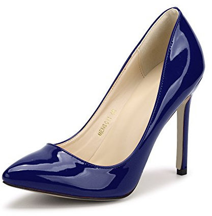 Scarpe sexy da donna a punta con tacco alto, in pelle verniciata, senza lacci, da sera, per feste, Blu ghiaccio., 35.5 EU
