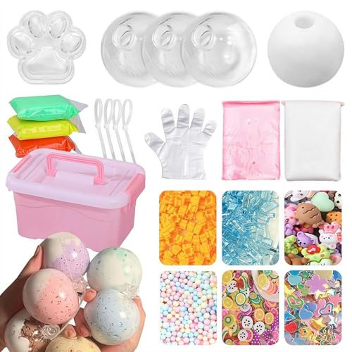 LQQDREX Milky Blank Skins Leere Stressball DIY Kit, Noisy Sand Glutinous Leere Ball Base Kit Vakuum Squeeze Stress Ball DIY Kits mit Leerer Haut Base, Deckel, Kleber, DIY Stress Ball Making Kit