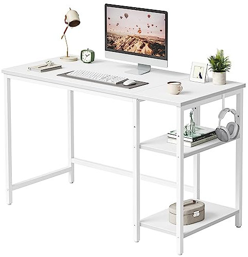 CubiCubi Schreibtisch mit Regalen, Computertisch mit Ablagen & PC-Tisch für Homeoffice, Büro & Arbeitszimmer,Stabiler Stahlrahmen,Moderner Industriestil 100x50cm Weiß