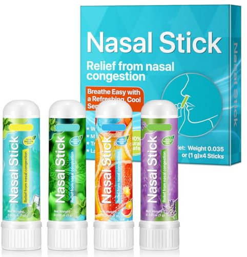 NHQZ 4 Pack Nasal Stick, Inalatore Nasale, Rapido Sollievo dal Naso Chiuso, Migliora la Respirazione e Aumenta la Concentrazione, Realizzato con Oli Essenziali e Mentolo