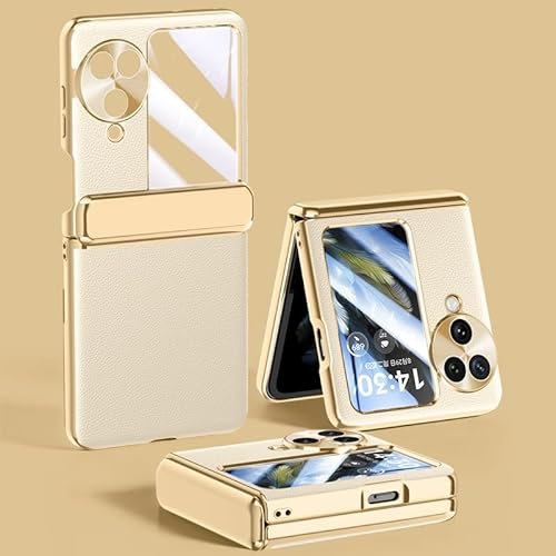 Smartphone-Klapphülle Handyhülle kompatibel mit OPPO Find N3 Flip Case, luxuriöse galvanisierte Scharnierschutzhülle aus PU-Leder + harte PC-Schale, ultradünn, schlank, langlebig, Schutzhülle Compatib