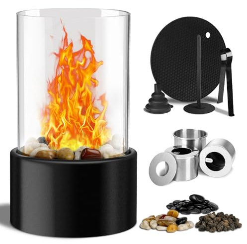 Tabletop Fire Pit, Portable Tabletop Fireplace Smokeless Bioethanol Table Top Fire Pit with 3 Burn Chambers, Windproof Table Fire Pit for Living Room Table, Balcony, Garden