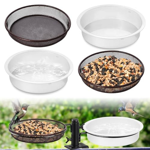 4pcs Metal Round Bird Feeder Tray and Bird Bath Tray for Garden, Wild Birds Seed Feeder Solid Feeding Mesh Accessory for Outdoor, Not Include Mounting Bracket