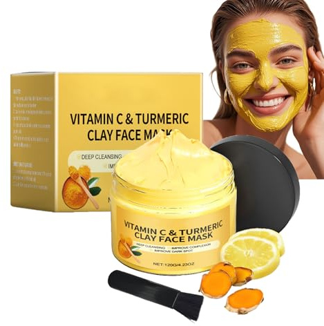 Mascarilla Arcilla,Quita Puntos Negros Mascarilla,Mascarilla Facial De Arcilla Con Vitamina C Y CúRcuma,Limpieza Profunda,Reduce Manchas Y Puntos Negros,Controla Grasa,Minimiza Poros,Ilumina