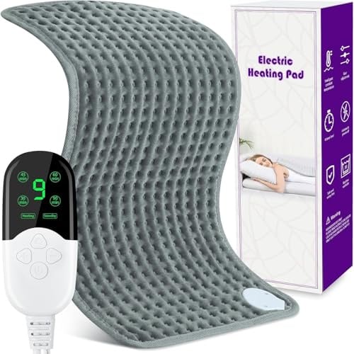 Heizkissen mit Abschaltautomatik, Wärmekissen Elektrisch mit 9 Temperaturstufen und 4 Zeiteinstellungen, Wärmematte Heizdecke Klein fur Rücken Nacken Schulter Maschinenwaschbar 30 x 60 cm, Grau