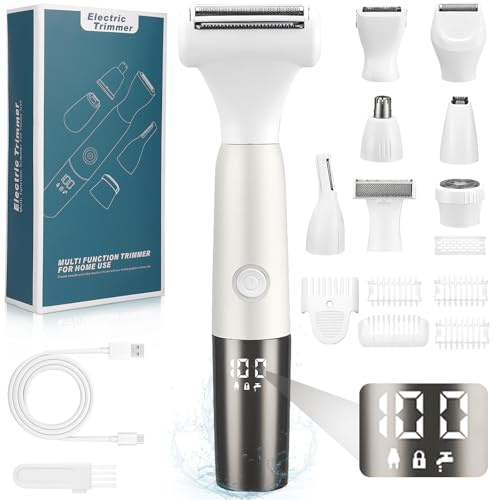 YGVQN 8-en-1 Maquinilla de Afeitar Mujer, Depiladora Eléctrica Íntima 8 Cuchillas, Pantalla Digital LED, IPX7 Impermeable, Carga USB Maquinilla, Para Zona Bikini Axilas Piernas Rostro, Cejas y Nariz