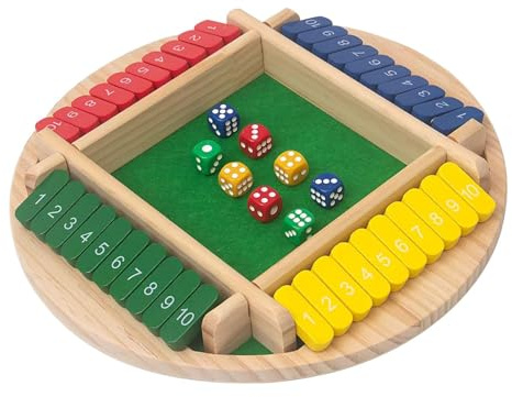4-Spieler Shut The Box Spiel Würfelspiel, Brettspiel aus Holz, Mathematik Traditional Pub Board Würfelspiel, Mathespiele für Kinder und Erwachsene (Farbe)