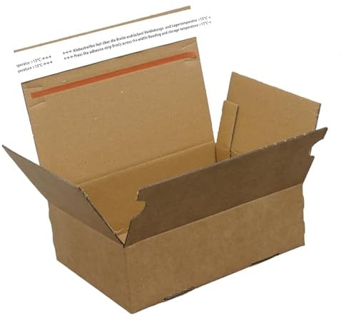 NG-Mobile Versandkarton DHL-Kleinpaket, 210x150x78mm, 2-Wellige Faltschachtel mit Automatikboden, Selbstklebeverschluss und Aufreißfaden, Braun, 15 Stück