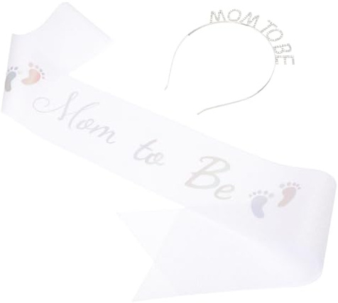 IMIKEYA Schärpe für Werdende Mütter aus Stoff mit Kristallstirnband Babyparty Deko Satz Weiß für Shower Feier und Fotoshooting