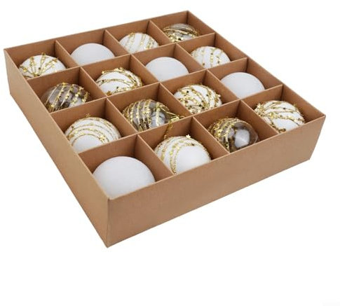 FACAIIO 6 cm 16-teiliges farbiges, galvanisiertes Weihnachtskugel-Set, glänzende Kunststoff-Baumornamente mit hängenden Ringen für Dekoration, für Feiertage, Party, Hochzeitstag, Displays