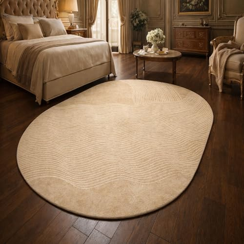 Taidianolp Teppich Oval Zimmer Deko,Modernes abstraktes Design, Beige, Weiß, Beige, 150 x 200 cm,rutschfest Teppiche Wohnzimmer Schlafzimmer Arbeitszimmer
