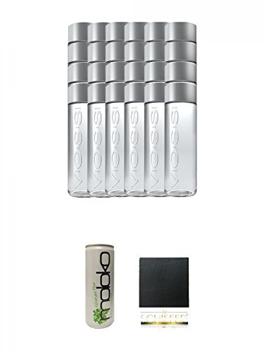 Voss Artesian STILL Gletscher Wasser in Glasflasche 24 x 0,375 Liter + Moloko Softdrink 0,25 Liter + Schiefer Glasuntersetzer eckig ca. 9,5 cm Durchmesser