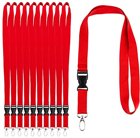 Lot de 10 Lanières/Tours de cou Rouge - Porte-clés avec Boucle Détachable - Porte carte de visite, étudiant ou bus