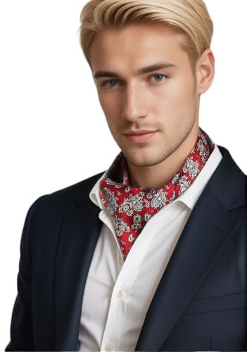 Prettystern Herren Krawattenschal aus 100% Seide Business Halstuch Schalkrawatte 2-lagig ascot Lavallière-Schal Paisley 6. Rot Paisley
