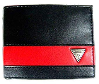 Guess 31GO130015 Sicherheits-Geldbörse aus Leder, RFID-Schutz, Schwarz/Rot, Schwarz, RFID-Geldbörse