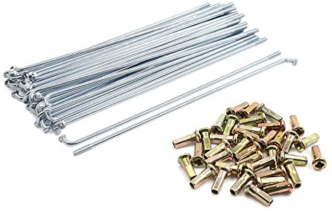 sourcing map 36set llanta rueda plateado radios 180mm longitud metal w/nipples para motocicleta