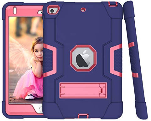 HyFone Funda para iPad Mini 4 & Mini 5 2019 7.9 - Robusto Anti Caída Duradero Resistente Protector de Cuerpo Completo Case Cover para iPad A2133 A2124 A2126 A1538 A1550 - [Azul Marino/Rosa Roja]