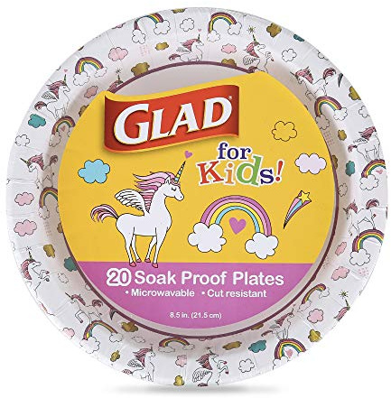 Glad Lot de 20 assiettes en carton jetables sur le thème de la licorne pour enfants, assiettes rondes résistantes au trempage pour les anniversaires d'enfants, les fêtes et les repas quotidiens