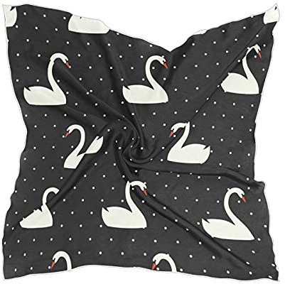 linomo Damen Chiffon Seide Schal Weiß Schwan Polka Dots Quadrat Schal Wickel Seidenschal